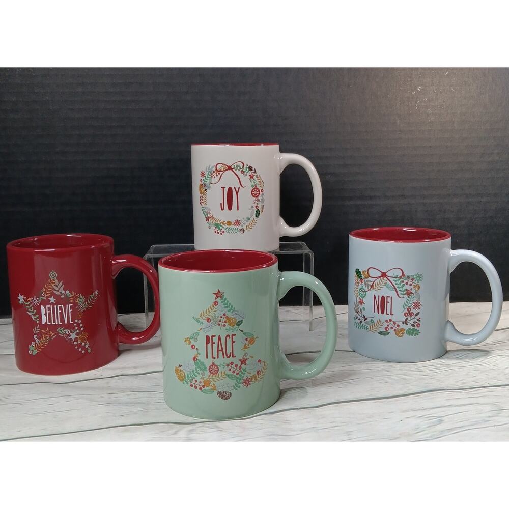 2015 Vintage Style 4 Christmas Coffee Tea Mugs Cups from CB Gift NOEL JOY PEACE
